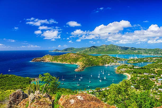Antigua kitesurfing spot aerial view luxury catamaran kitesurfing kite safari